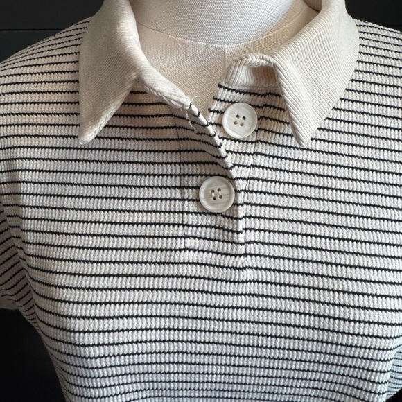 Atelier by Kirious Two Button Collared Cream and Black Striped Shirt Size M - Picture 2 of 6